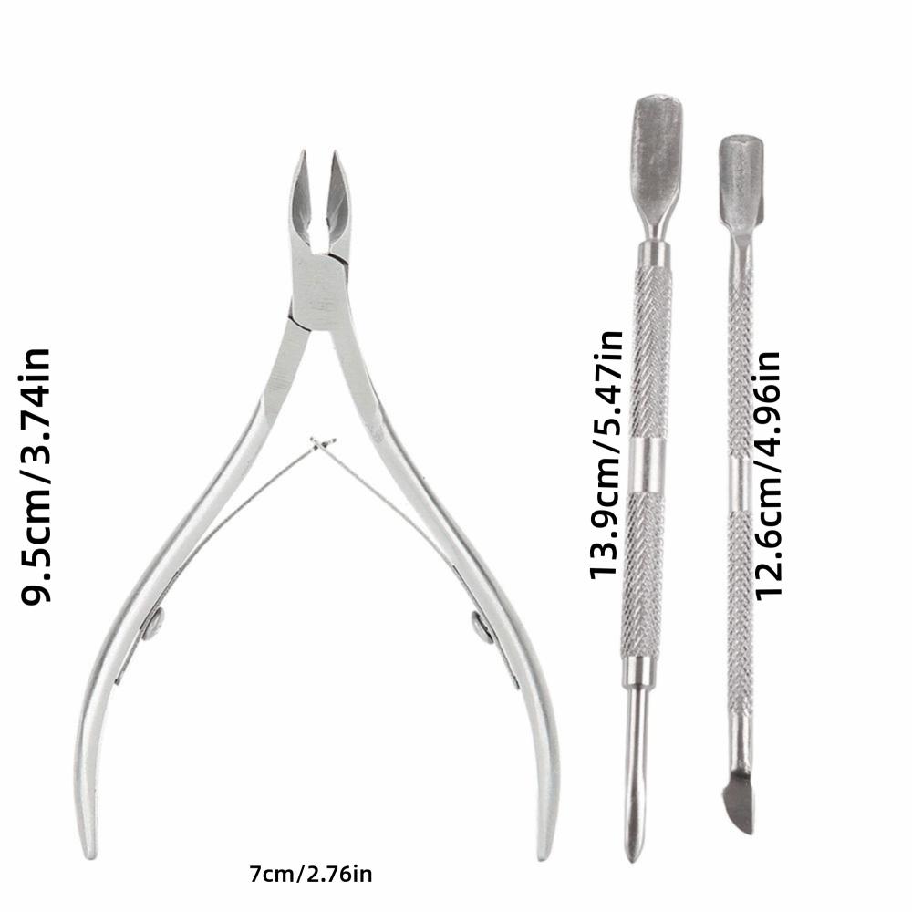3pcs Silver Cuticle Nippers Dead Skin Pusher Kit For Toenails