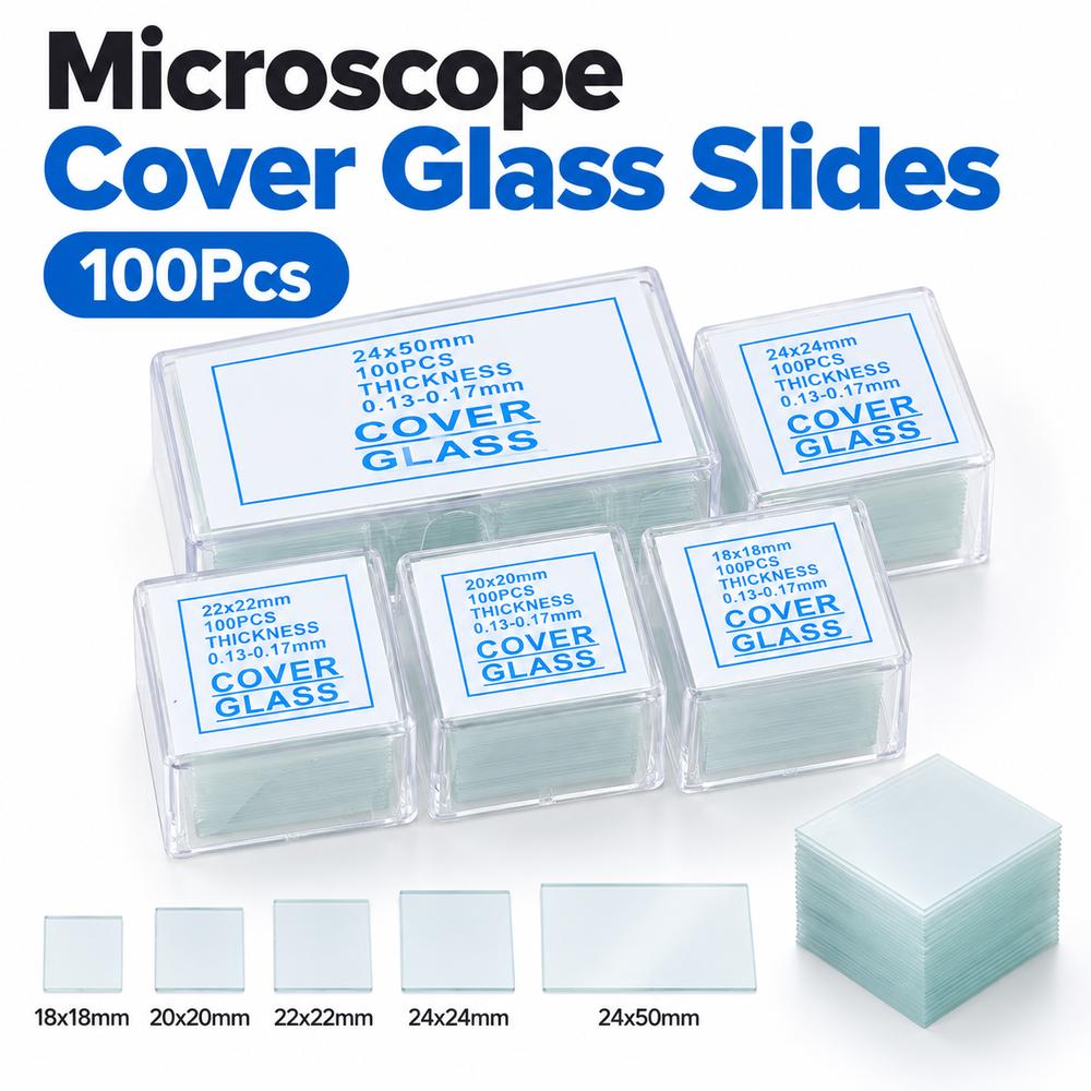 100Pcs Glass Microscope Slides Coverslips for Lab Research School Science Education