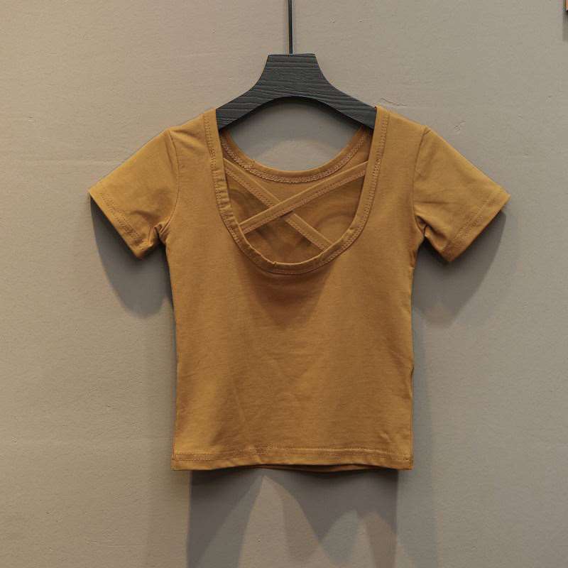 Девочки Чистый Хлопок Футболка с Коротким Рукавом Летняя Одежда Детская Одежда Детский Топ с Открытой Спиной и Перекрещенными Лямками