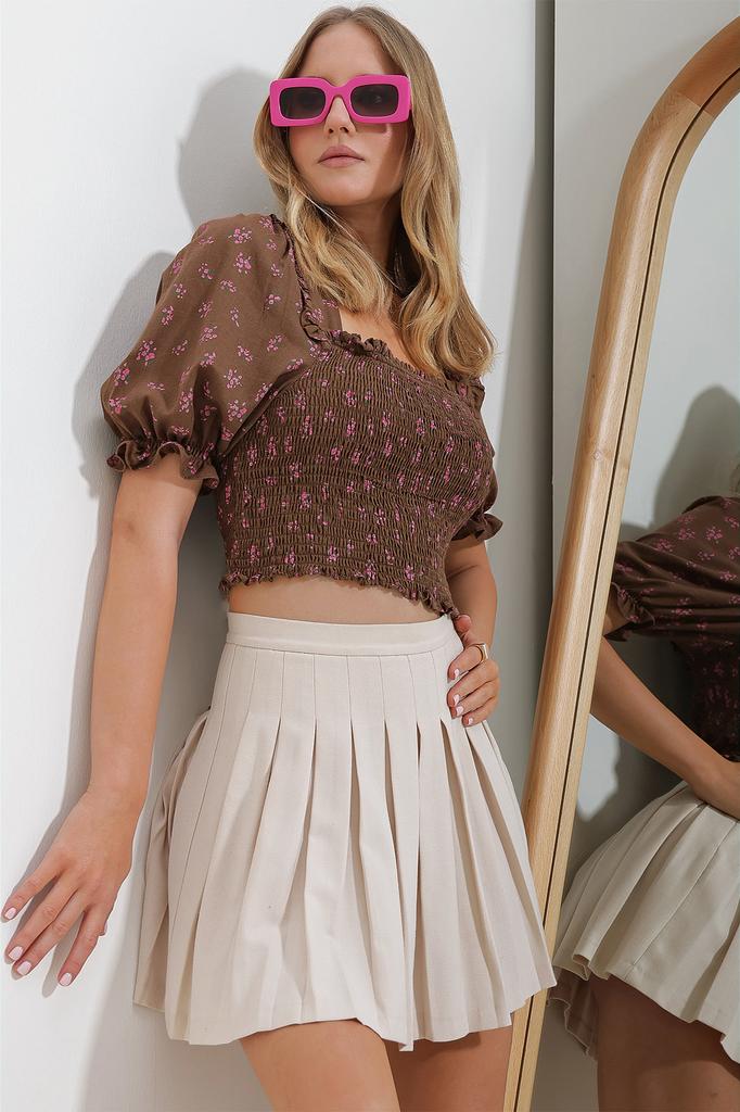 Женская блузка, новый сезон, модная темно-бежевая льняная блузка с квадратным воротником и рукавами-арбузами