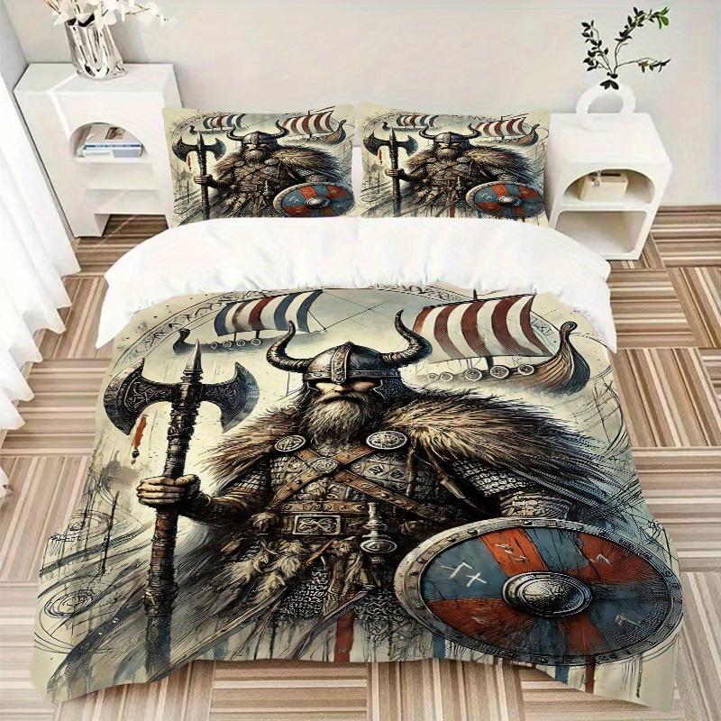 3pcs Viking Warrior Soft Comfortable Bedding set, For Bedroom, Guest Room And Dorm, All - Season Use, High-Definition Printing163
