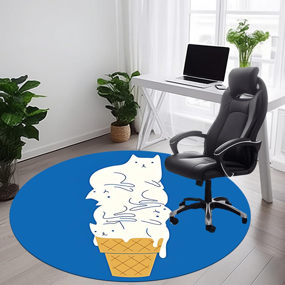 1pc Ice Cream Cone Cat Office Round Area Rug, Mat Suitable ForOffice, Under Office Chairs Bedroom Living Room Home Decor, Room Deco