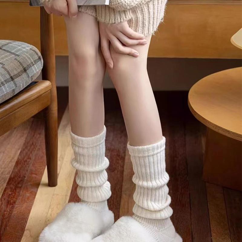Женские милые японские теплые вязаные гетры в стиле Лолиты, однотонные вязаные носки для ног