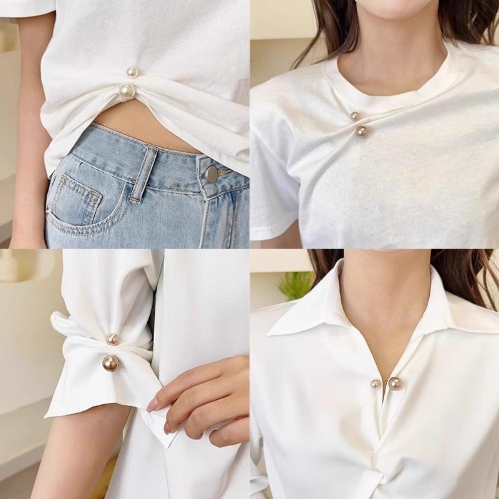 6Pcs Adjustable Pearl Brooch Clothing Accessories Retractable Button New Tighten Waist Button Women