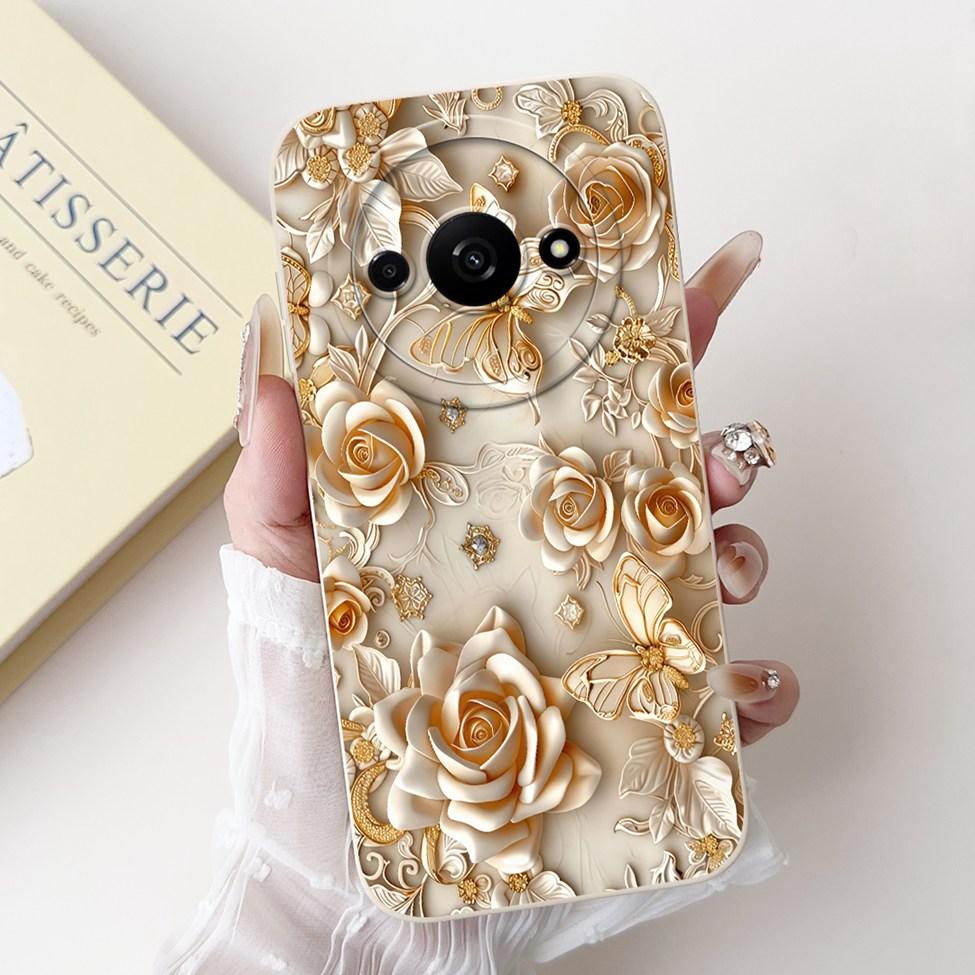 For Redmi A3 4G Phone Case For Xiaomi Poco C61 Cover Silicone Luxury Fashion Flowers Kawaii Cute Cat Painted Shockproof Bumper