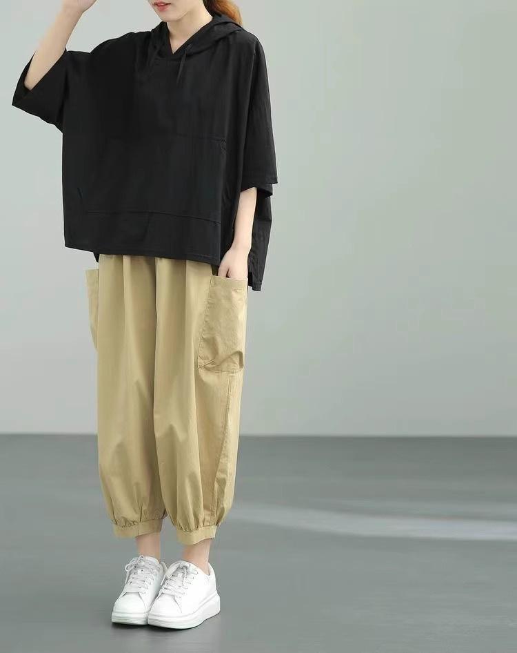 Женские облегающие брюки гаремы из чистого хлопка - Летние бриджи 2024 года с высокой талией, свободными манжетами и большими размерами