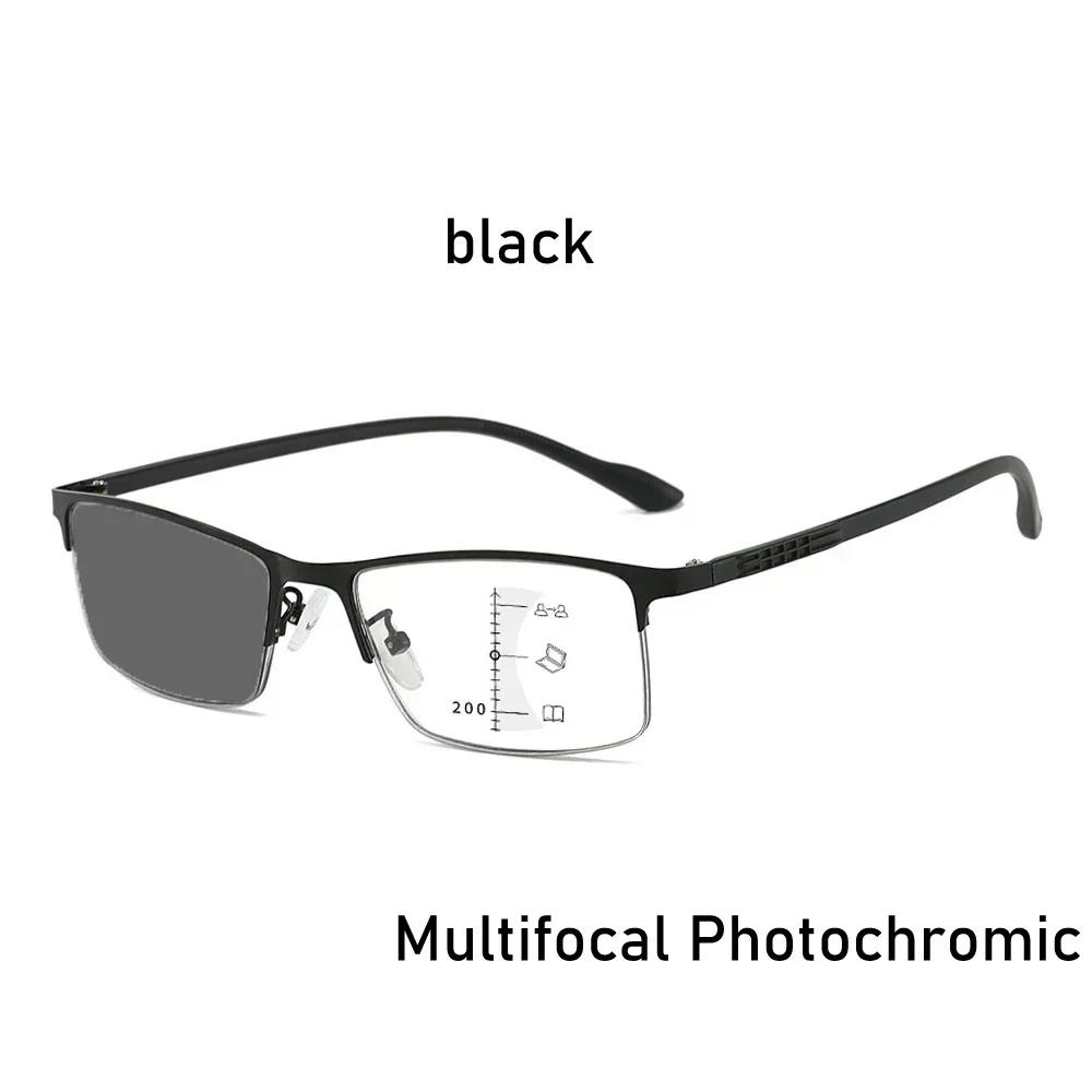 Outdoor Photochromic Reading Glasses Vintage Business Half Frame Progressive Multifocal Presbyopia Diopter Eyeglasses 0 To +4.0