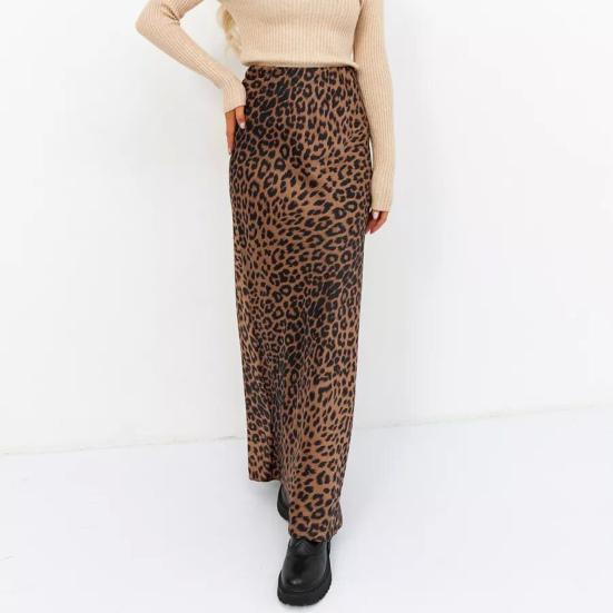 Юбка макси с леопардовым принтом, эластичная атласная длинная юбка с высокой талией, юбка-трапеция в деловом стиле, весна-осень, женская сексуальная юбка