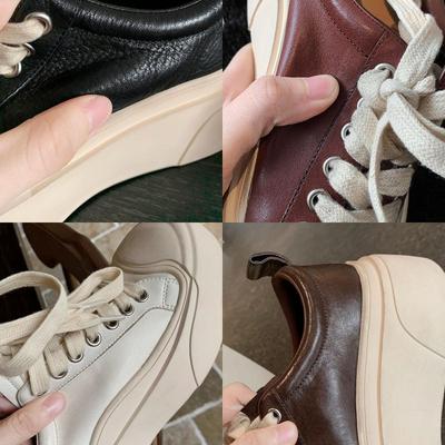 Кожаные большеголовые маффины на толстой подошве, маленькие белые туфли, женские новые универсальные спортивные повседневные грязные кеды на шнуровке
