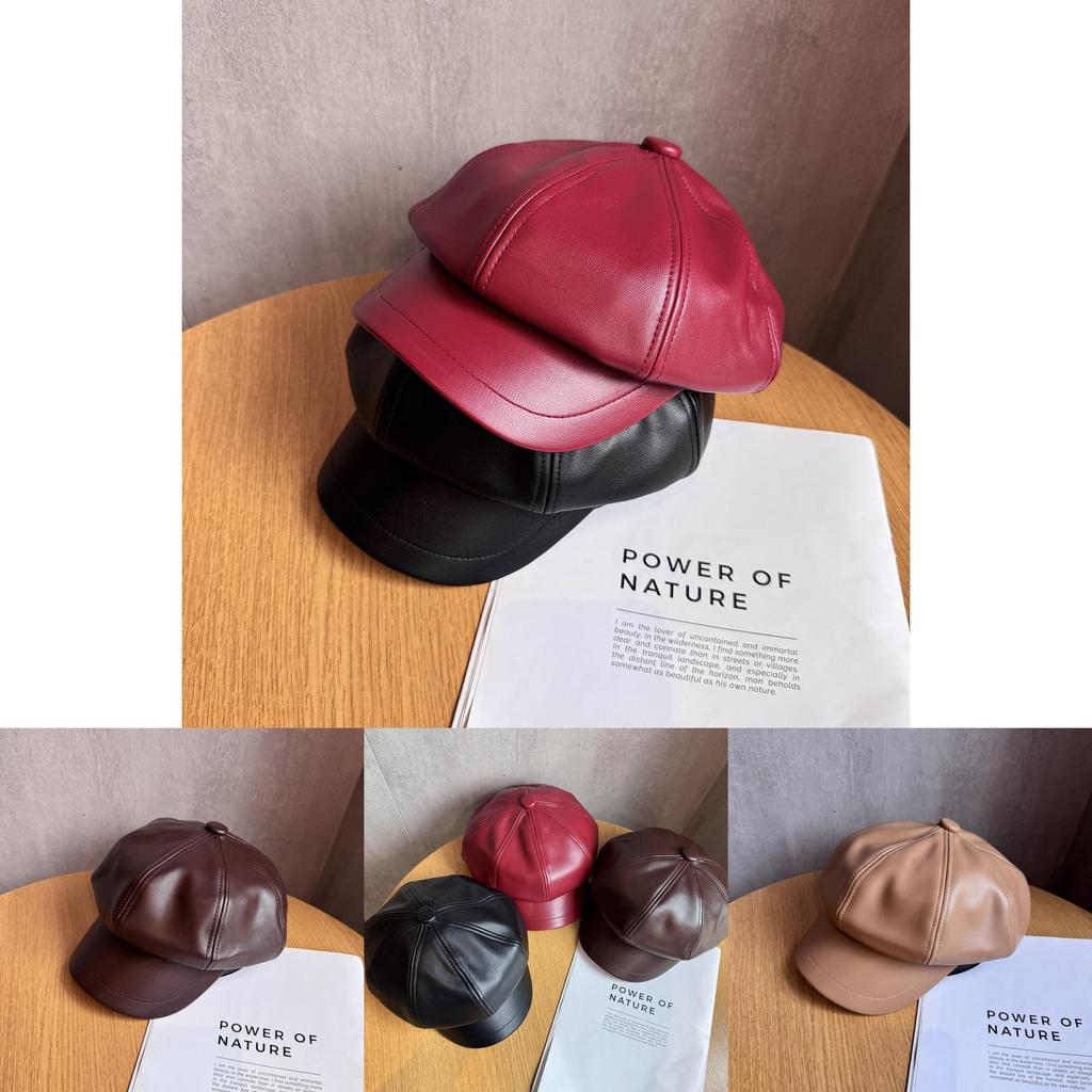 Восьмиугольная шляпа из искусственной кожи для женщин с защитой от солнца, шикарный зимний модный аксессуар