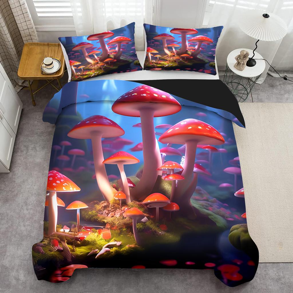 Colorful Mushroom Pattern Print Quilt cover Fantasy Mushroom Forest Theme Bedding Set Home Textiles Soft Duvet Cover Pillowcases