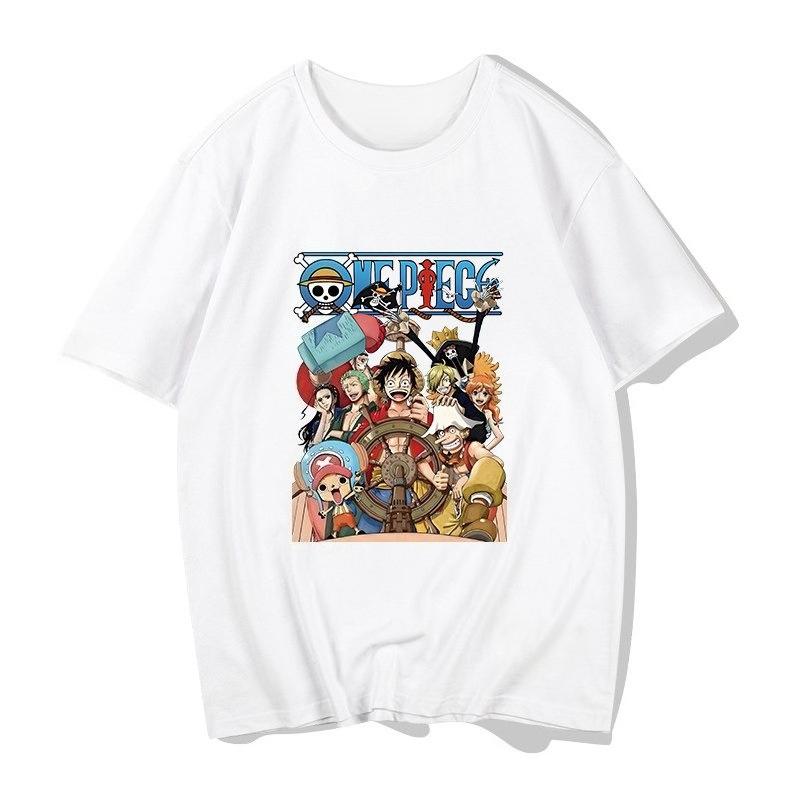One Piece Anime Collaboration Tshirt Top Pure Cotton Japanesestyle Anime Couple American Loose One Piece Outfit