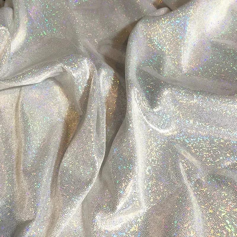 150cm Width Glitter Laser Polyester Fabric Iridescent Holographic Wedding Party Background Doll Clothing Decoration Material DIY