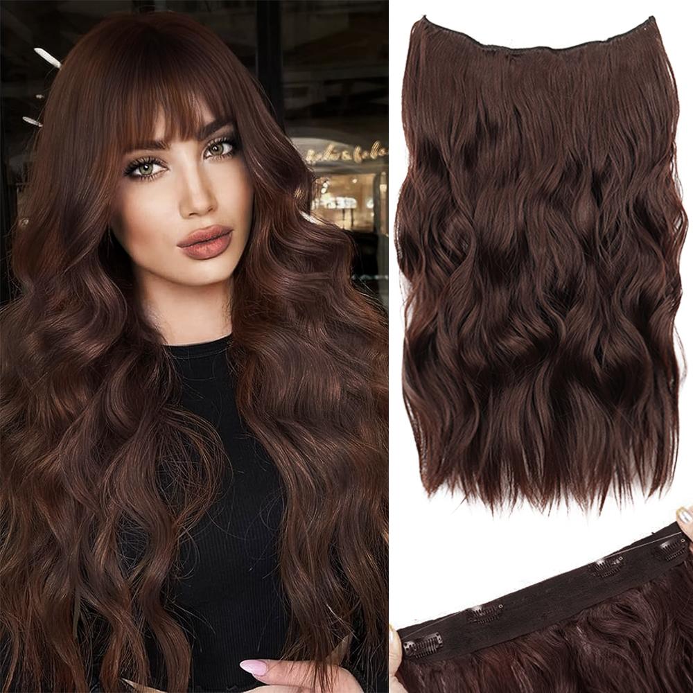 XINRAN Синтетические длинные волнистые невидимые проволочные накладные волосы прозрачные регулируемые накладные волосы для женщин повседневная одежда для косплея и вечеринок