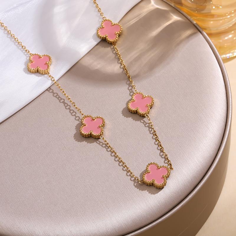 13 мм титановая сталь четырехлистный клевер пять цветков двухстороннее ожерелье Beimu 18-каратное настоящее позолоченное не выцветающее легкое роскошное ключичное ожерелье