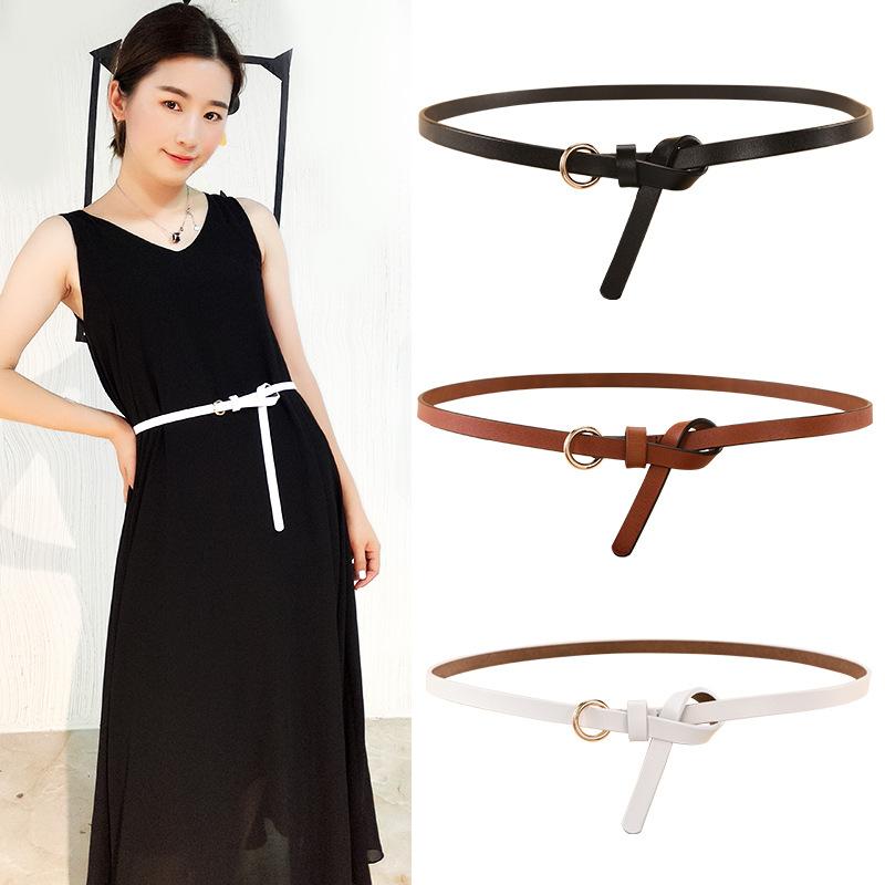 Simple Ring Knotted Thin Belt Women'S Leather Decorative Skirt Fashionable Cowhide Small Belt Red