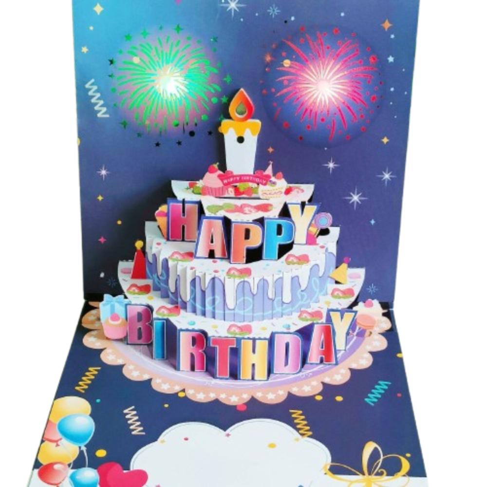 Fireworks Effect Happy Birthday Card Blowable Led Candle Birthday Cake Postcards  Mom