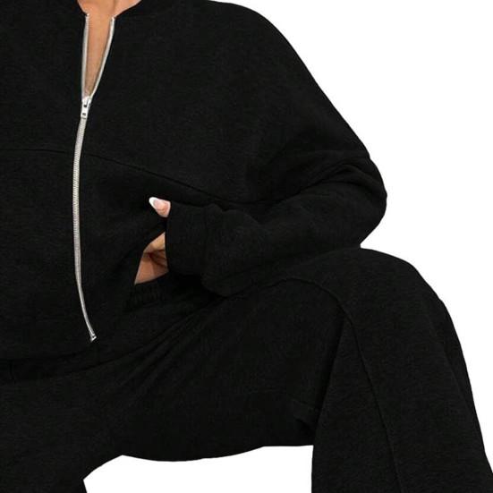 Женский комплект из 2 предметов Осень Длинный рукав Молния Толстовка И Широкие штаны Спортивный костюм Повседневный Комплекты для отдыха