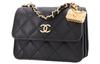 Chanel Woc 23s Мини-аккордеон Подвеска Алмазный узор Кожаная цепочка Зернистая коровья кожа Материал Золотая фурнитура Сумка через плечо Маленький размер Женский стиль Черный