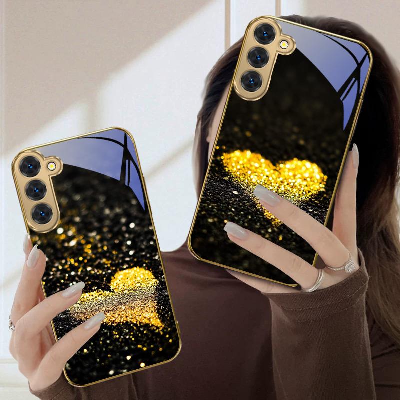Сияющее сердце Для Samsung Galaxy S20 FE S21 S22 Ultra S23 Plus S24 Ultra 25Ultra S21+ S9+ 22Plus Золотой стеклянный чехол для телефона