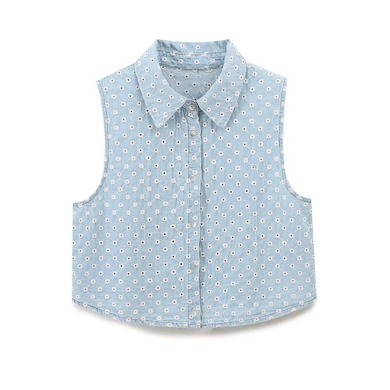 Fashion Style 2024 Autumn New Women's Clothing Stylish All-Matching Hollow Embroider Denim Tops 8445082