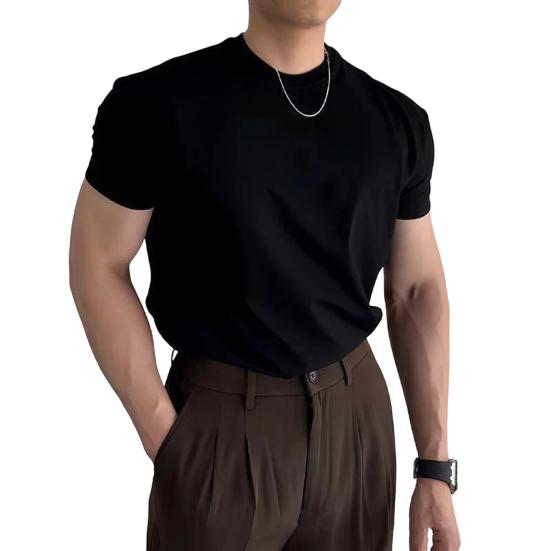 Мужская футболка с круглым вырезом, короткие рукава, повседневная базовая футболка, однотонная летняя облегающая футболка для спортзала, спорта, путешествий, повседневной носки