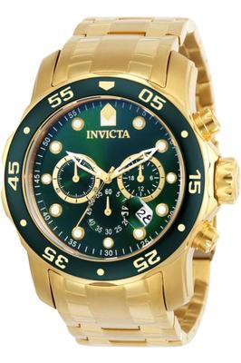Мужские кварцевые часы Invicta Pro Diver, корпус 48 мм, золотой ремешок из нержавеющей стали, зеленый циферблат 0075