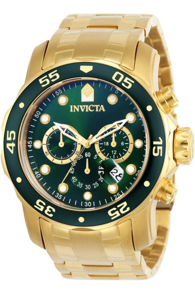 INVICTA Pro Diver Кварцевые 48мм Золотая Нержавеющая Сталь Зеленый 0075 Мужские Часы