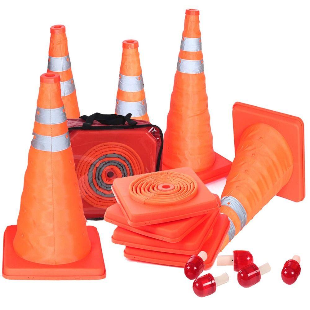 Foldable Design Road Cone Barricades Reflective Stripes Telescopic Folding Cone Traffic Safety