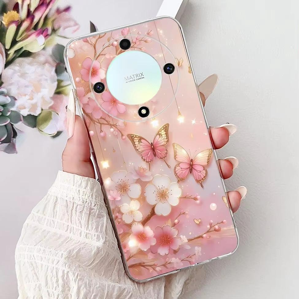 For Honor Magic 6 Lite Case Clear Cute Cat Aesthetic Luxury Flower Butterfly Back Cover For Honor Magic6 Lite Phone Case Funda