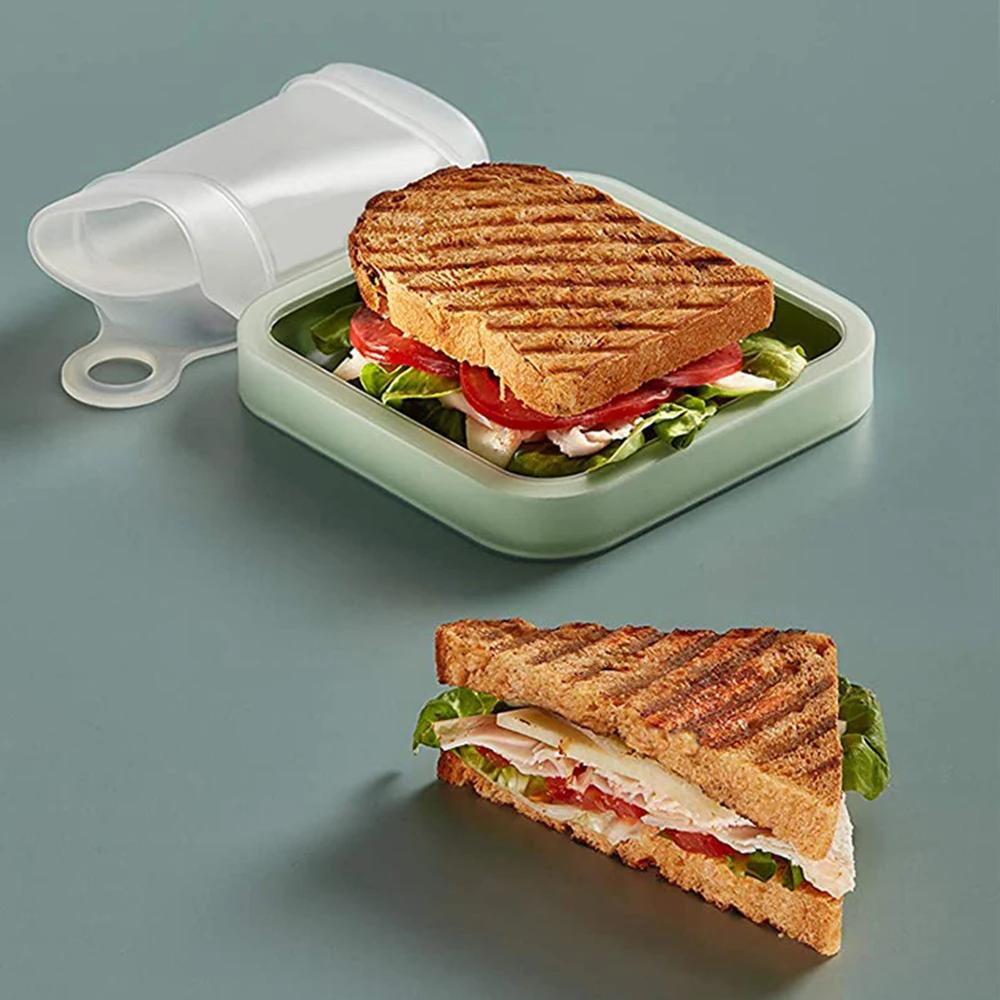 Sandwich Holder Lunchbox Bakery Boxes Silicone Rubber Portable Lunch Box Loaf Bread Sandwich Containers Sealable Containers 1pc