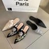 Summers Embroidery Women Mules Slippers Luxury Fashion Elegant Pointed Toe Slides Shoes Ladies Dress Flats Sandalias 35-39