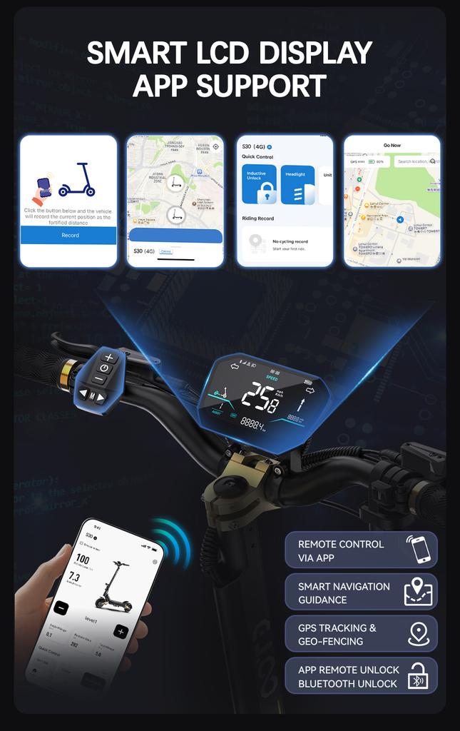 OOTD S30 3000W Peak Electric Scooter Adult Dual Motor 23.4AH 65km/h Hydraulic Brake Foldable E Scooter 10" Fat Tire All Terrain