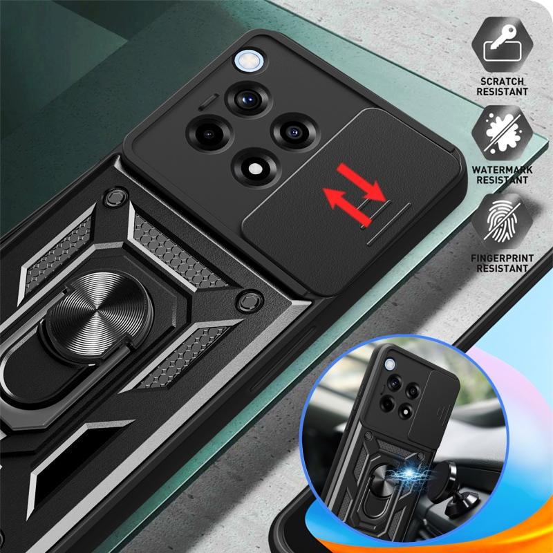 Чехол For OnePlus 12R Чехол Защита камеры со сдвижной крышкой Бронированный чехол для телефона Для One Plus 12R 12 R OnePlus12R 5G Магнитное кольцо-держатель Coque