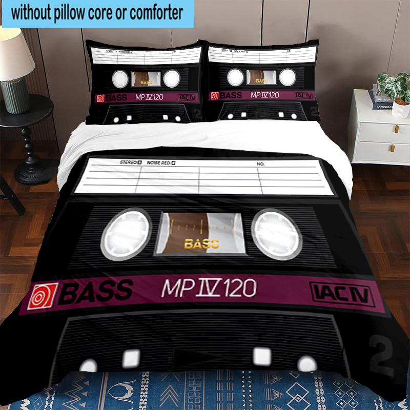 Cassette Tape Design 3pcs Bedding,Including 1pc Duvet Cover And 2pcs Pillowcases Perfect for Christmas,Ideal for Bedroom, Dormitory