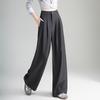 2025 Autumn Women's High Waist Grey Wool Wide-Leg Trousers - Korean Style, Floor-Length, Relaxed Fit