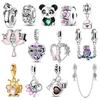 Милые подвески-шармы в виде панды, оригинальные медные, инкрустированные цирконием, разноцветные подвески в форме сердца, подходят для браслетов, ювелирный подарок, маркировка