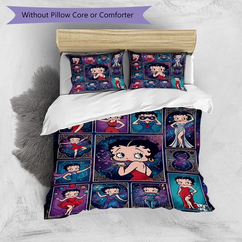 3pcs Duvet Cover Set (1*Duvet Cover + 2*Pillowcase, Without Core), Betty Boop Print Bedding Set, Bedroom Decor, All‑Season, Birthday Gift