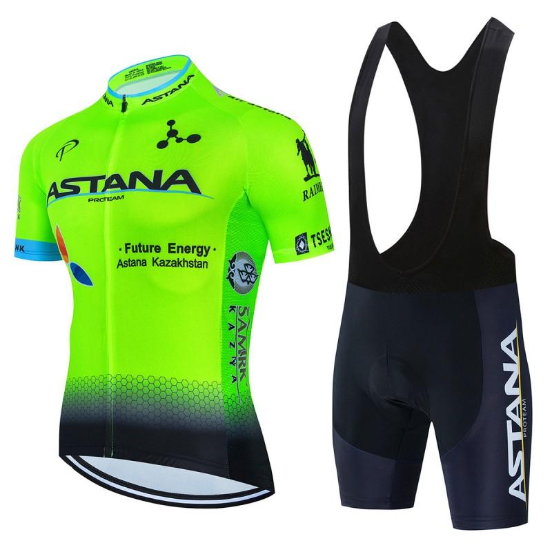 Mens Cycling Jersey Set Breathable Quick-Dry Short Sleeve Kit ASTANA Team Style Ride Wear