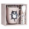 [A1991] - Porcelain Mug + Spoon 'Allen Designs' Pink (cat) - 105x80mm