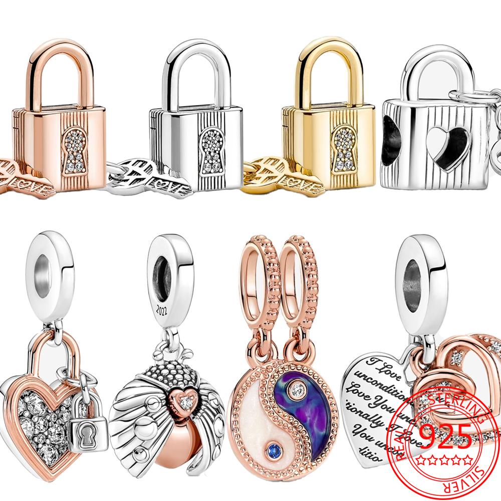 Новый брелок-ключ в виде божьей коровки и сердца, подходит для оригинального модного браслета из стерлингового серебра S925, брелок-подвеска для девочки, подарок