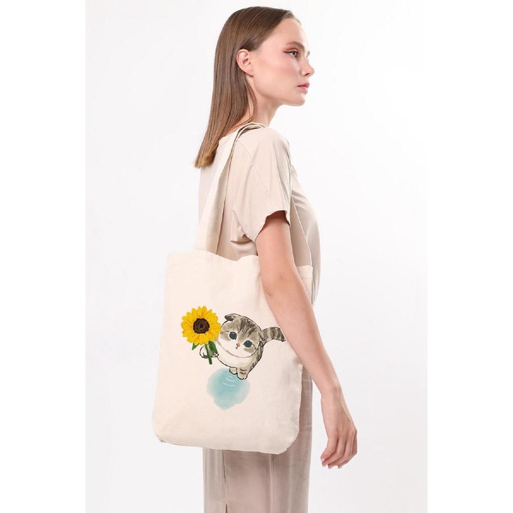 Холщовая большая сумка Cat с подсолнухом C1614