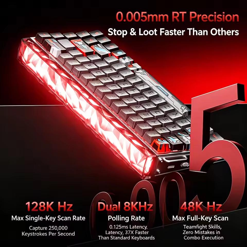 AULA HERO68 Air 3-Mode Wireless Magnetic Switch Gaming Mechanical Keyboard Hot-Swap RGB 8KHz Polling Rate 0.005mm RT Low Latency