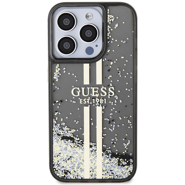 Guess Guhcp15Llfcsegk Iphone 15 Pro 6.1 Czarny/Black Hardcase Liquid Glitter Gold Stripes