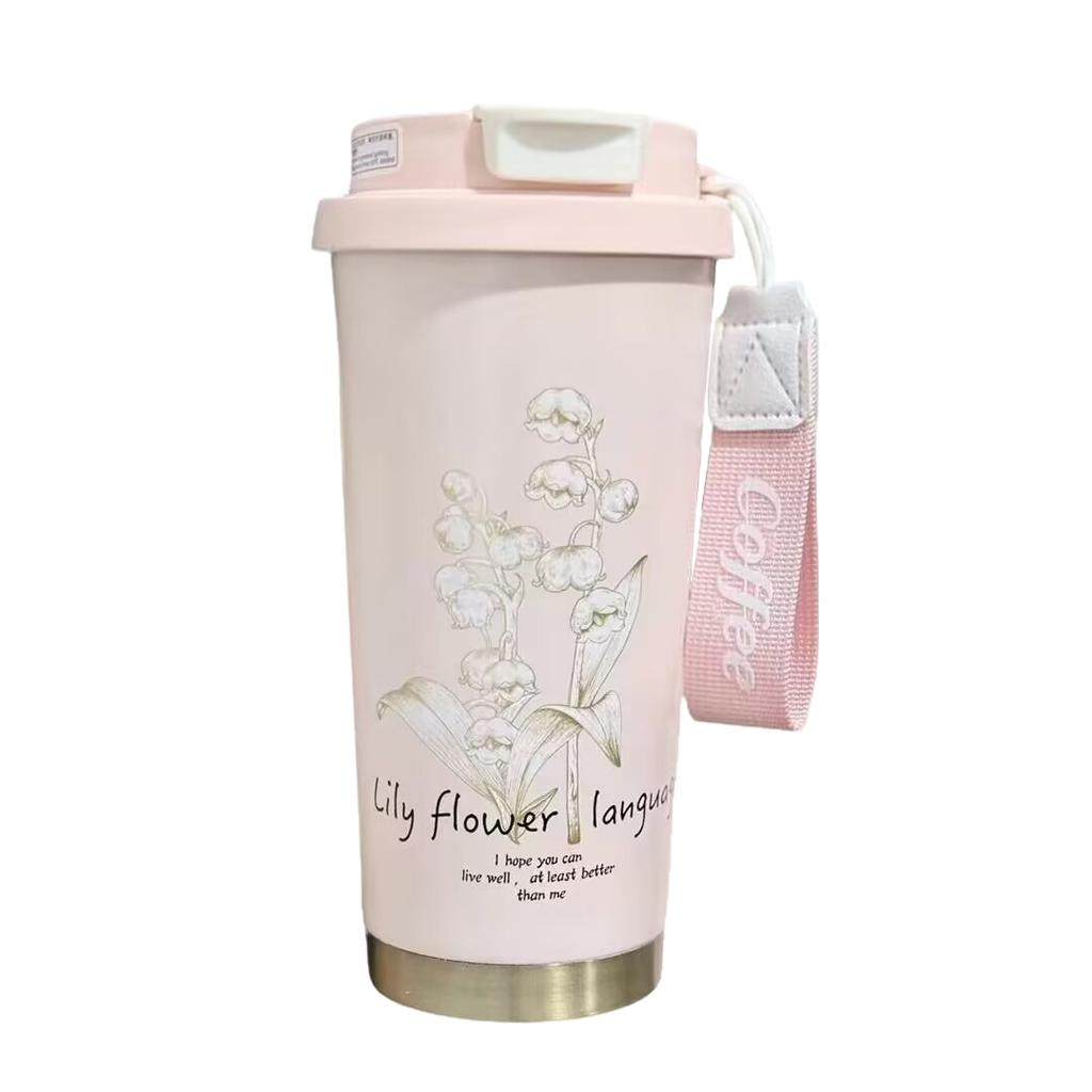 Retro Lily Of The Valley Thermos Cup 316 Stainless Steel Straw Coffee Cup Girls High Value Large Capacity Gift Cup