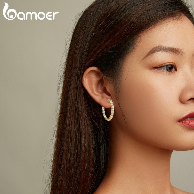 BAMOER Classic New Silver Color Round Circle Luminous Cubic Zirconia Stud Earrings