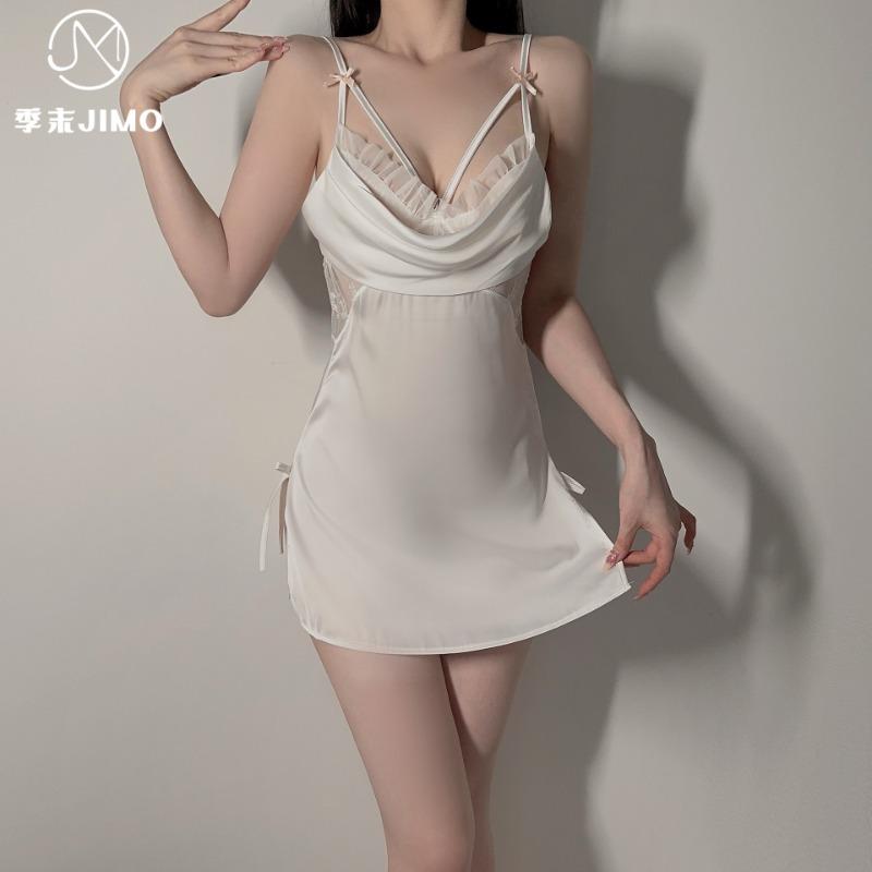 Sexy underwear lace pure ice silk light backless suspender skirt mesh yarn empty loungewear