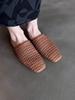 Baotou half drag 2025 new woven hollow baotou half slippers women's summer flat bottom square head fashion sandals lazy