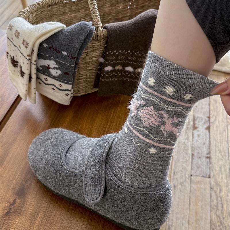 Женские осенне-зимние теплые толстые носки с милым щенком и бантом из шерсти барашка