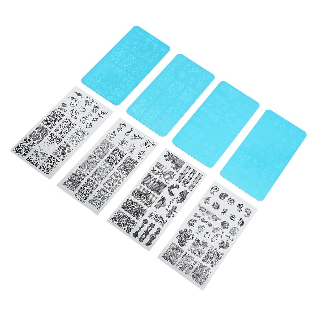 4 шт. Французский стемпинг для ногтей Пластина для стемпинга Имидж-пластина для стемпинга ногтей Стальная пластина для печати на ногтях с прозрачными пленками для ногтей